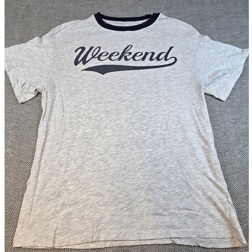 Wild Fable Weekend Graphic Ringer T-Shirt Heather Grey Navy XXS